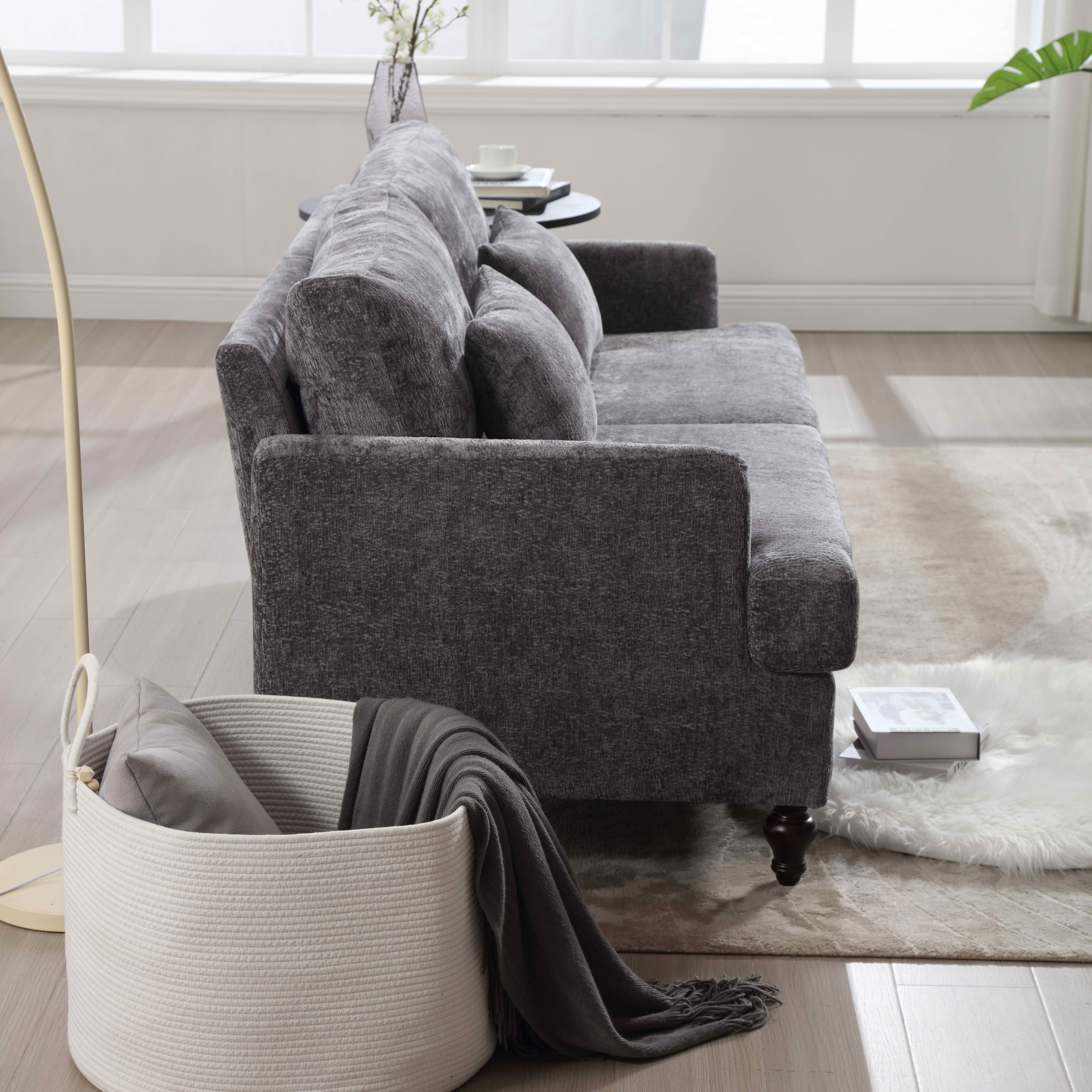 MAYEERTY Mid-Century Chenille 2-Seater Loveseat, Comfy Deep Seat Sofa with Brown Wood Feet for Small Living Room & Bedroom