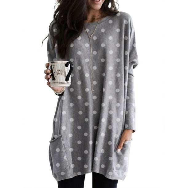 HiMONE Womens Casual Basic Tunic Tops Long Sleeve Sleep Shirt Pajamas