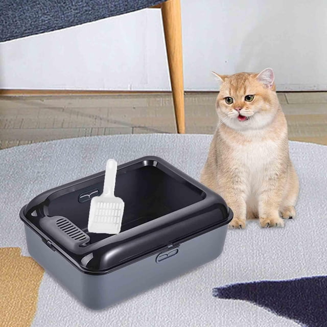 Caja de arena para gatos Fernando Bandeja de arena con tapa abierta Gris M