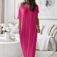 thumbnail image 5 of Delconic Women’s Loose Fit Maxi Dress Off Shoulder Short Sleeve Casual Long Dress Soft Lightweight Fabric for Everyday Wear Hot Pink L, 5 of 6