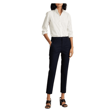 Lauren Ralph Stretch Cotton Blend Ankle Machine Washable Crop Pants,Navy,16