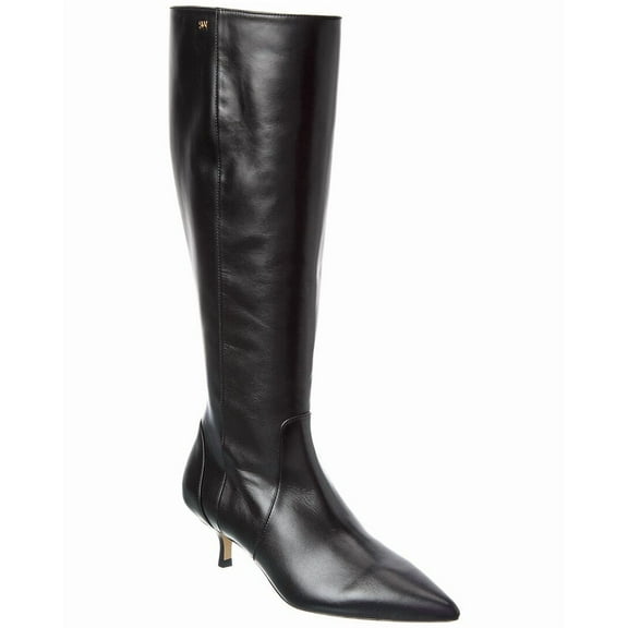 Stuart Weitzman Mara 50 Zip Leather Knee-High Boot, 8.5, Black