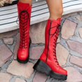 thumbnail image 5 of SACFOF Women Platform Punk Goth Mid Calf Boots Chunky High Heel Side Zip Butterfly Wings Knee High Motorcycle Combat Booties, 5 of 6