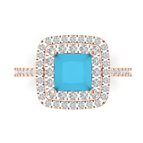 Halo Engagement Ring for Women - 2.07ct Simulated Turquoise in 14K Rose Gold Promise Ring