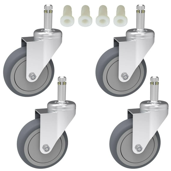 RILIDRI 4-Inch Swivel Stem Caster 7/16-Inch Stem Diameter Rubber Wheel Heavy Duty TPR Replacement Wheels for Rubbermaid Mop Bucket Cart Grill Casters - 4 Pack