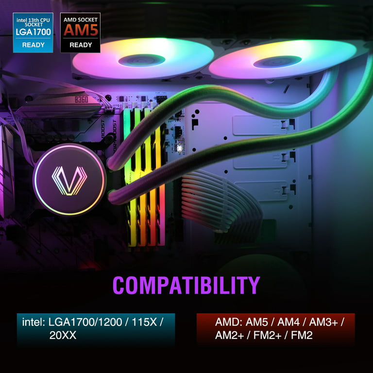 Vetroo V240 White CPU Cooler 240mm Addressable & PWM Pump & Fans 250W TDP AIO Cooler w/Controller Hub for Intel LGA 1700/1200/115X AMD AM5/AM4 - Walmart.com