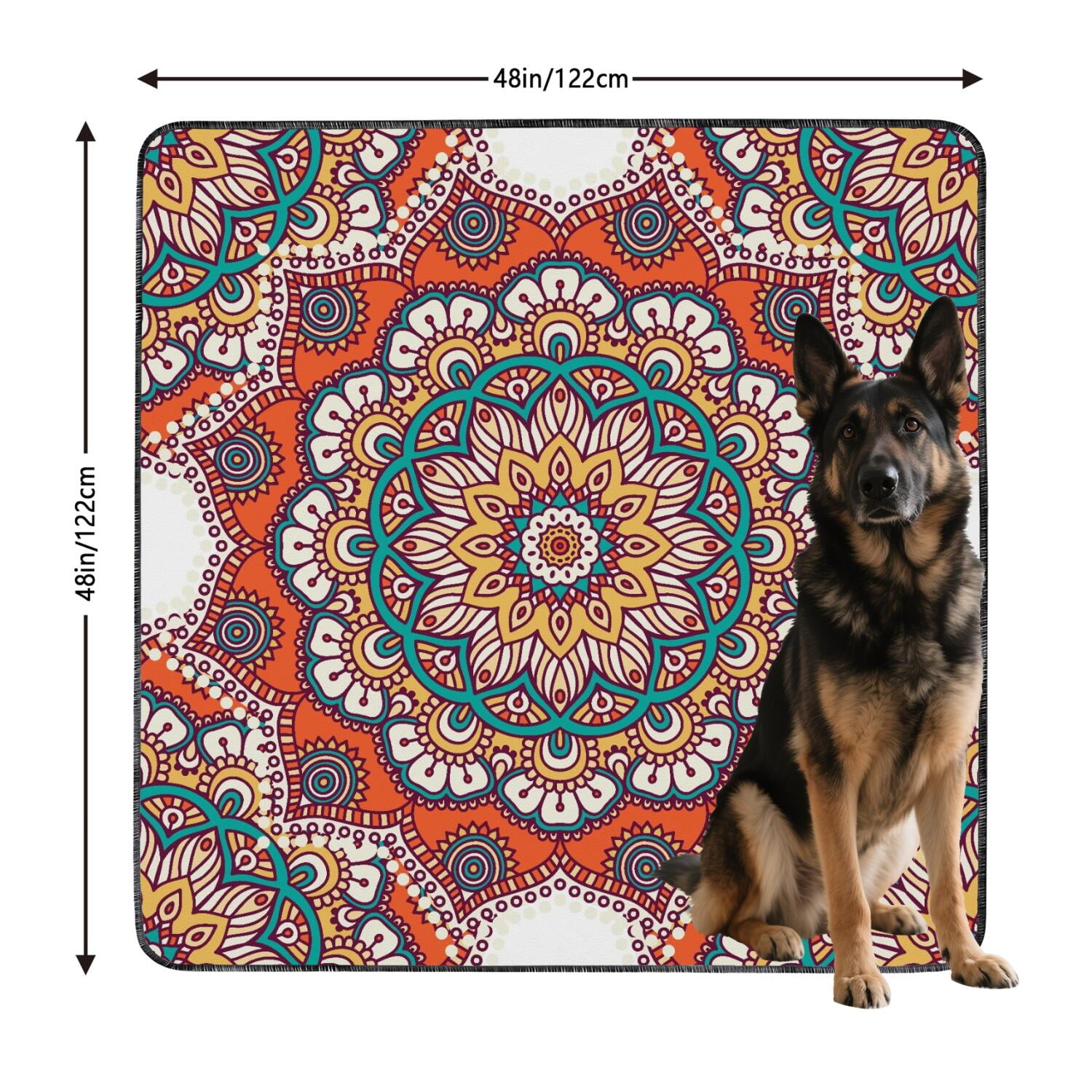 Mandala Washable Dog Pee Pads 48" x48", Reusable Potty Training Pads with Non-Slip Backing, for Indoor Use on Tile, Wood and Laminate Floors.