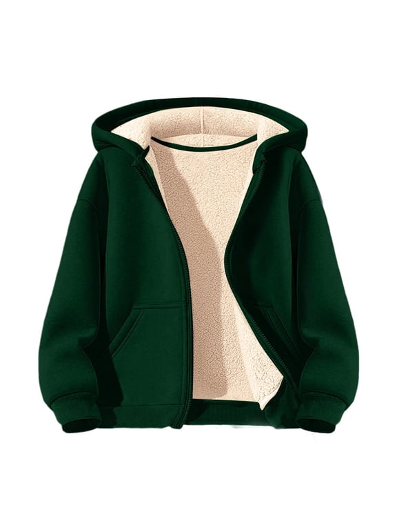 Boys Girls Unisex Sherp Lined Fleece Jacket oodie Kids Zip Up Warm Winter Hooded Sweatshirt Outerwear Jackets Coat