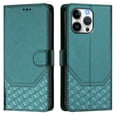 thumbnail image 2 of Designed for iPhone 11 Flip Phone Case,With Card Slots,PU Leather Flip Folding Kickstand,With Shoulder Strap and Wrist Strap,Honeycomb Pattern Design,Shockproof Wallet Case,Darkgreen, 2 of 11