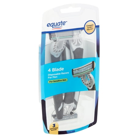 Equate 4 Blade Disposable Razors for Men, 3 count