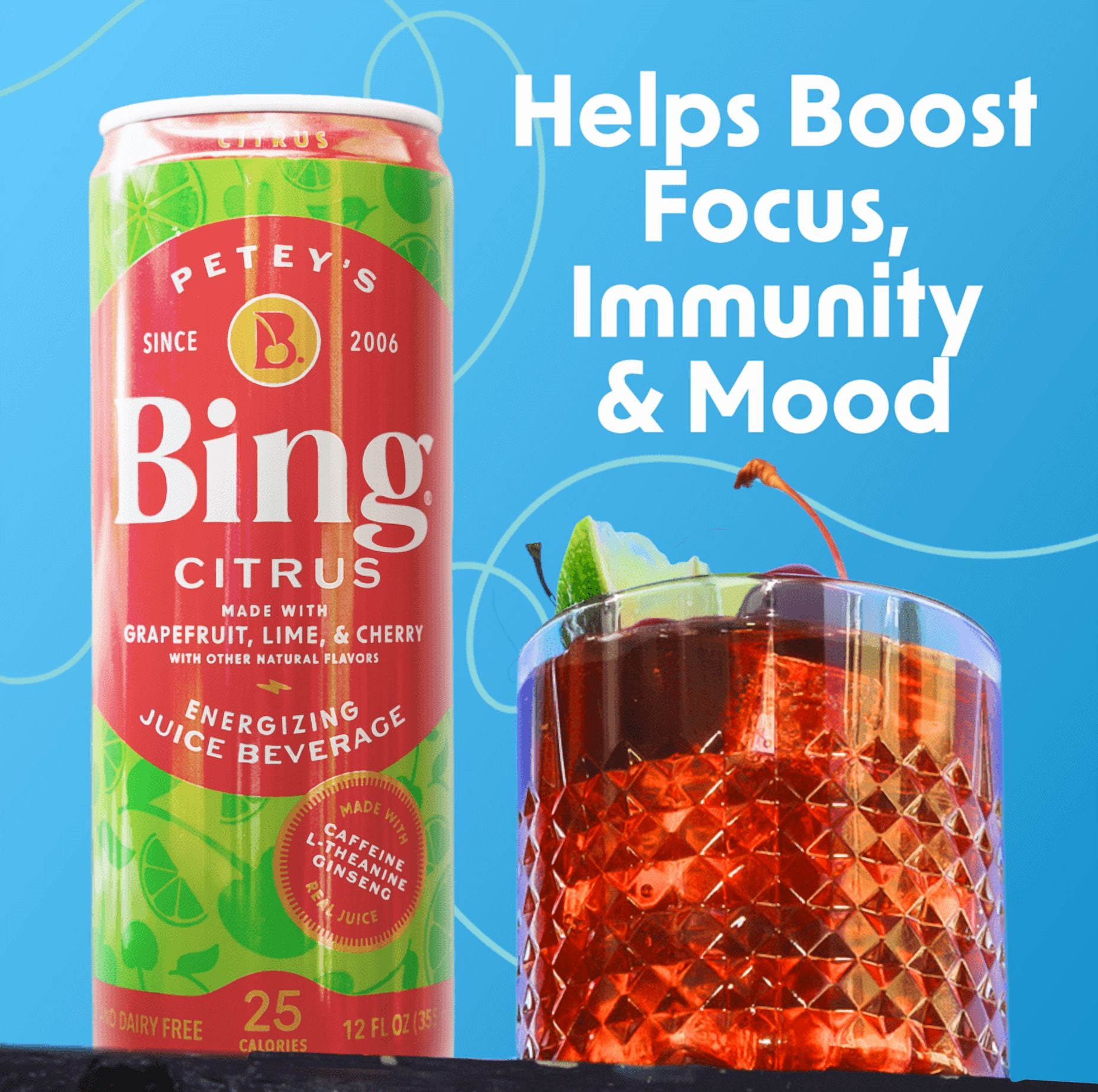Bing Beverage Healthy Energy Drinks, Bing Citrus, 12 oz (12 Pack)