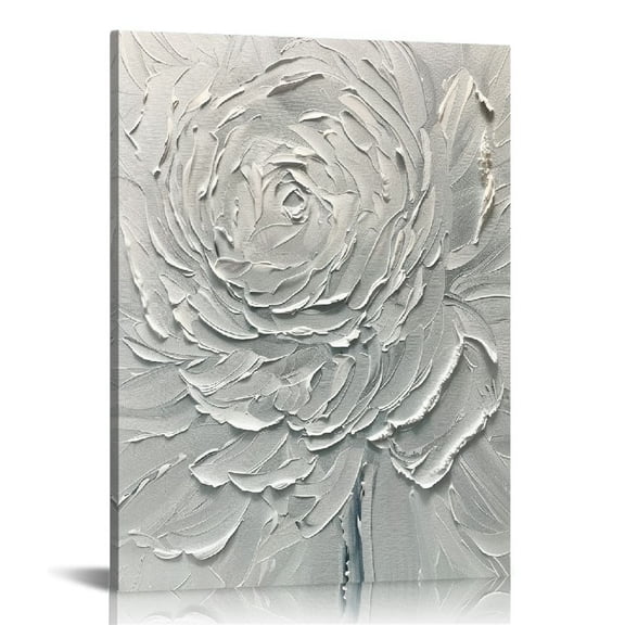 ARISTURING Canvas Paintings, Wall Art Thick Texture Modern Gorgeous Abstract Painted Abstract Painting on Canvas Modern Wall Art Decor White Flower 12x16 in