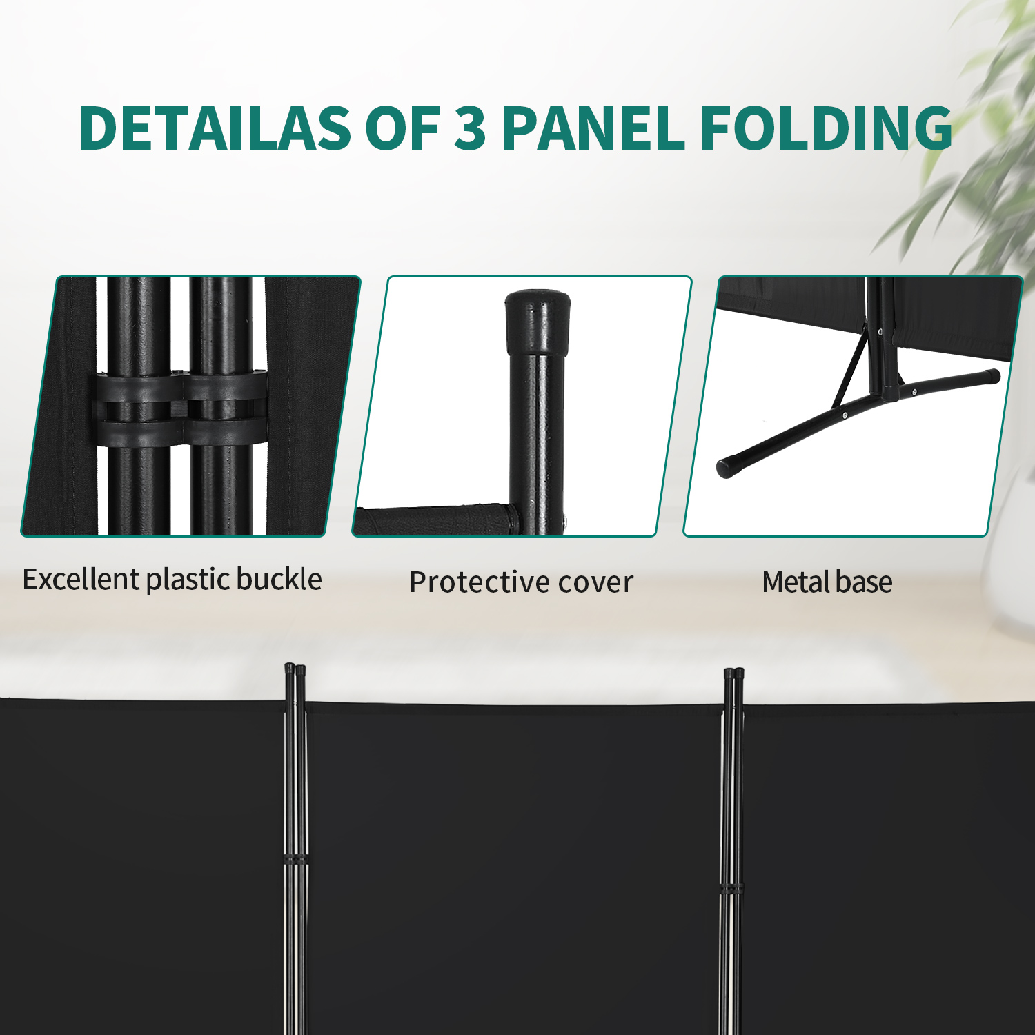 PayLessHere 3-Panel Folding Privacy Screen, 6 Ft Portable Room Divider for Separating Spaces,102" W x 70" H Freestanding Partition Room Panel,Black