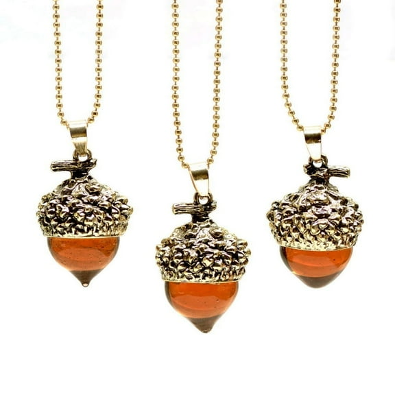 Gold Plated Acorn Amber Pendant Necklace