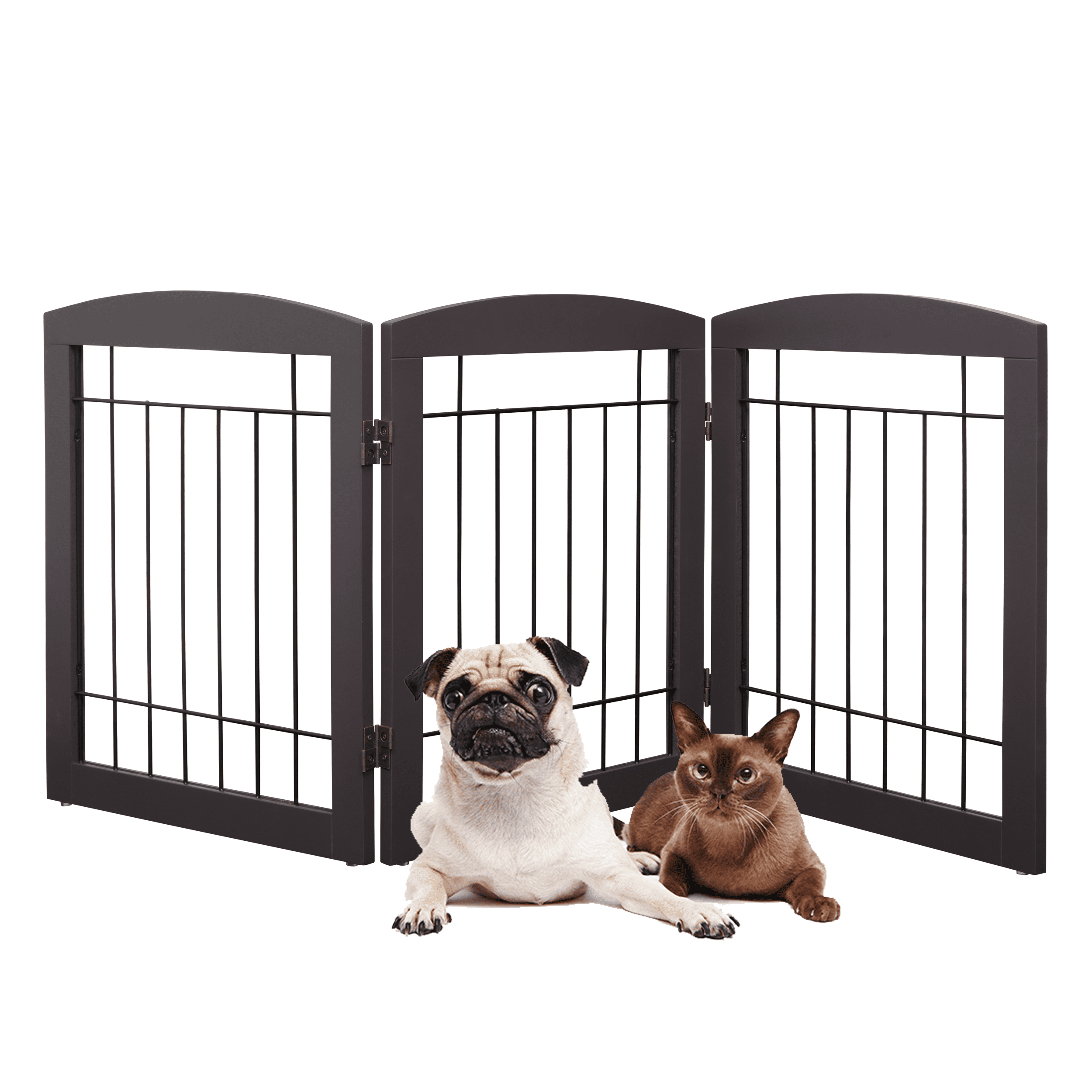 STAROUS Esspresso Foldable Pet Gate,Secure Indoor Barrier, Ideal for Doorways, Stairs, and Wide Openings - 60" Wide, 24" Height, 3 Panels