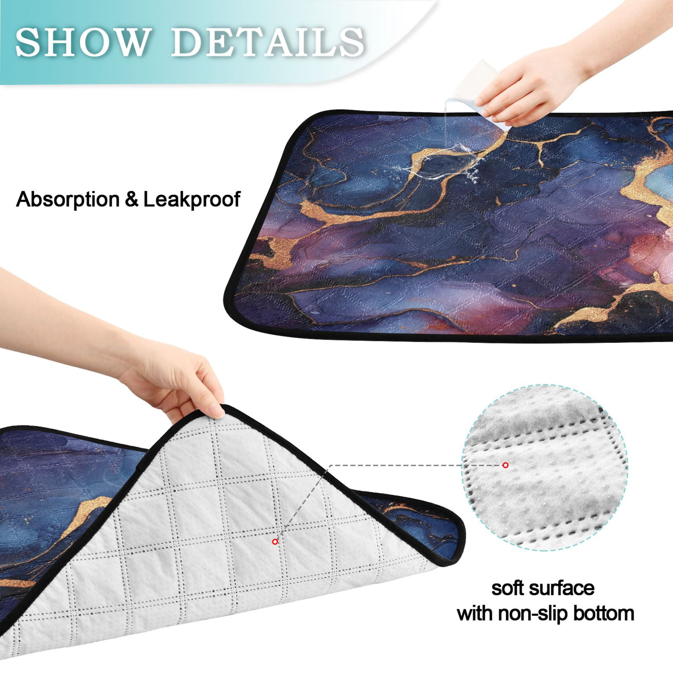 Qxltty Gilt Blue Patterns Cat litter Pads Pet Set of 3 Diaper Mats Center Anti-leakage Layer Absorbent Soft and Comfortable