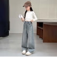 thumbnail image 4 of LRen Girls Wide Leg Jeans Baggy Bow Embroidery High Elastic Waist Denim Pants Cute Y2K Trendy Tween Streetwear,6-7 Years, 4 of 8