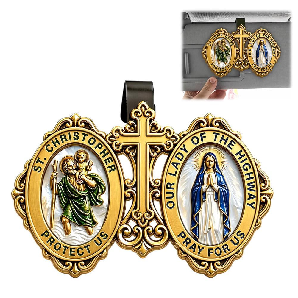 St Christopher Medal Virgin Mary The Highway for Gold Car Visor Clip Travel Companion Stunning Visuals
