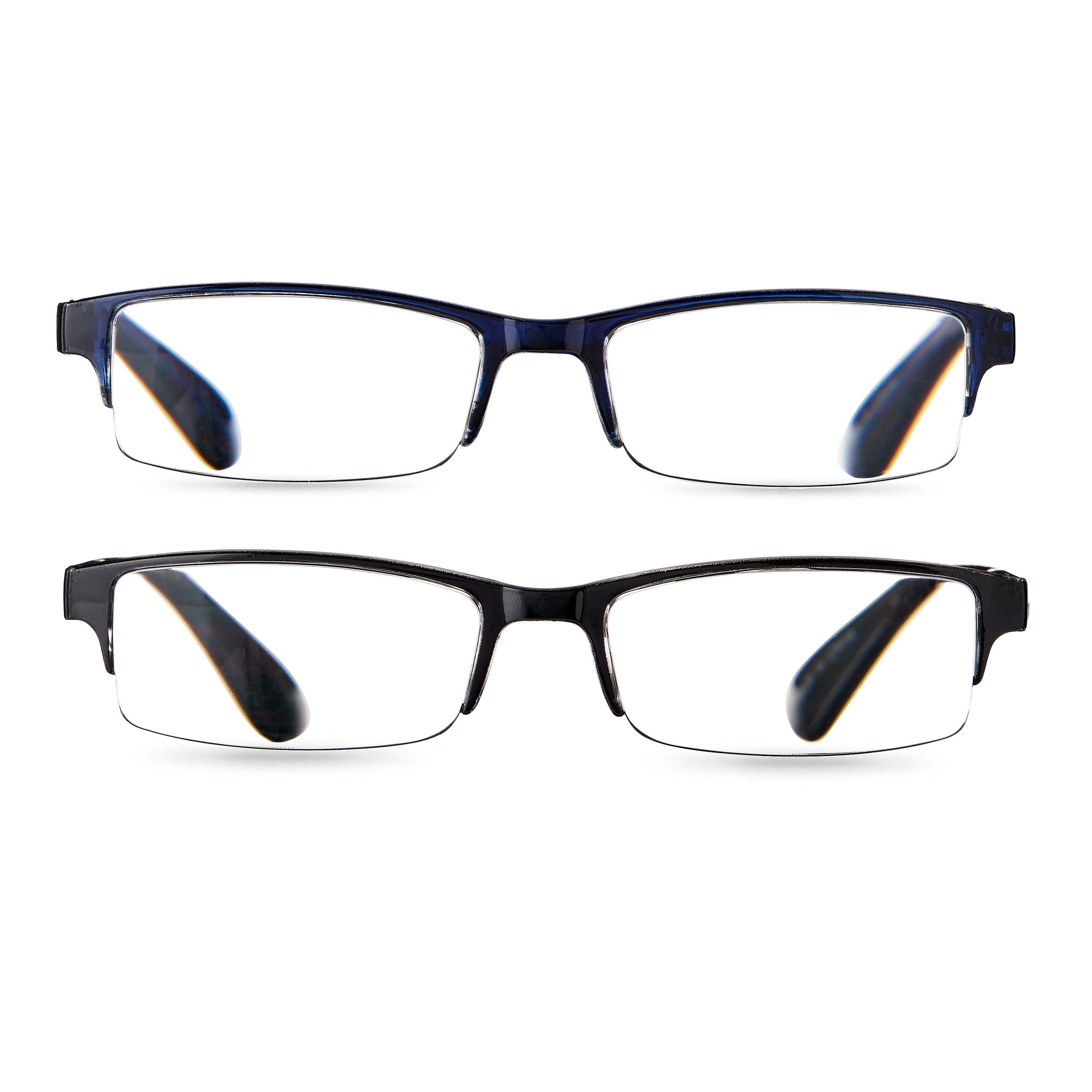 (2 pack) Equate Quinn Value 2-Pack Unisex Rectangular Reading Glasses with Case, Black/Navy Blue, +2.00