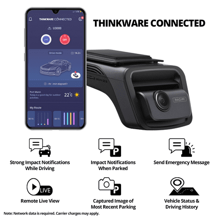 THINKWARE - U3000 4K UHD 1CH Front Dash Cam with Built-in GPS, Wi-Fi and Radar - Black
