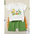 thumbnail image 3 of Suealasg Toddler Baby Girl Boy Birthday Outfit Short Sleeve Dinosaur Print T-Shirt Elastic Waist Shorts 1T 2T 3T 4T Kids Summer Clothes Set, 3 of 7