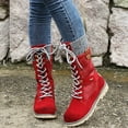 thumbnail image 7 of Bnwani Women Boots Knee High Boots Pile Toe Thick Knee-High Leather Suede Boot Red Size 4.5, 7 of 7