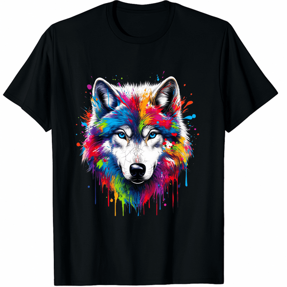 Wolf Splash Art Wolf Animal Lover T-Shirt for Men Women
