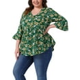 thumbnail image 4 of Agnes Orinda Women's Plus Size Valentines Day Floral Blouses V Neck Ruffle 3/4 Sleeves Babydoll Peplum Tops 2X Green, 4 of 6