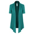 thumbnail image 1 of MixMatchy Women's [Made in USA] Solid Jersey Knit Short Sleeve Open Front Draped Cardigan (S-3XL), 1 of 5