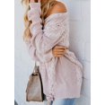 thumbnail image 3 of Women's Off Shoulder Long Sleeve V-Neck Ribbed Cable Pullover Sweaters Loose Fitting Jumper Tops, 3 of 6