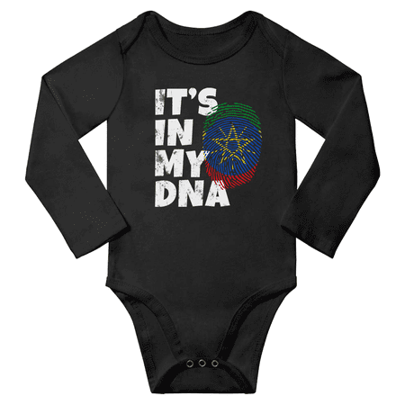 

It s In My Ethiopian DNA Baby Long Sleeve Romper Bodysuit (Black 12 Months)