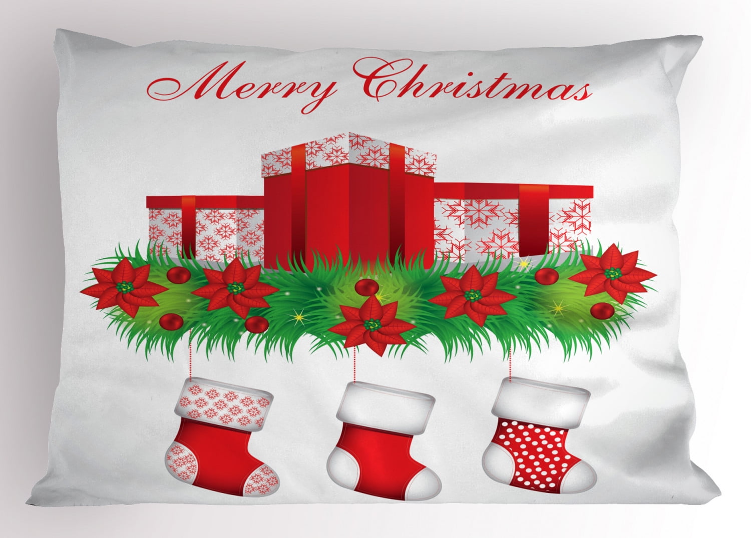 Christmas Pillow Sham Stockings Hanging for Santa Mistletoe