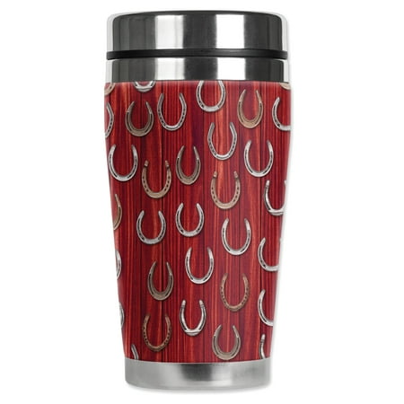 

Mugzie brand 20-Ounce MAX Stainless Steel Travel Mug with Insulated Wetsuit Cover - Horse Shoe’s (red)