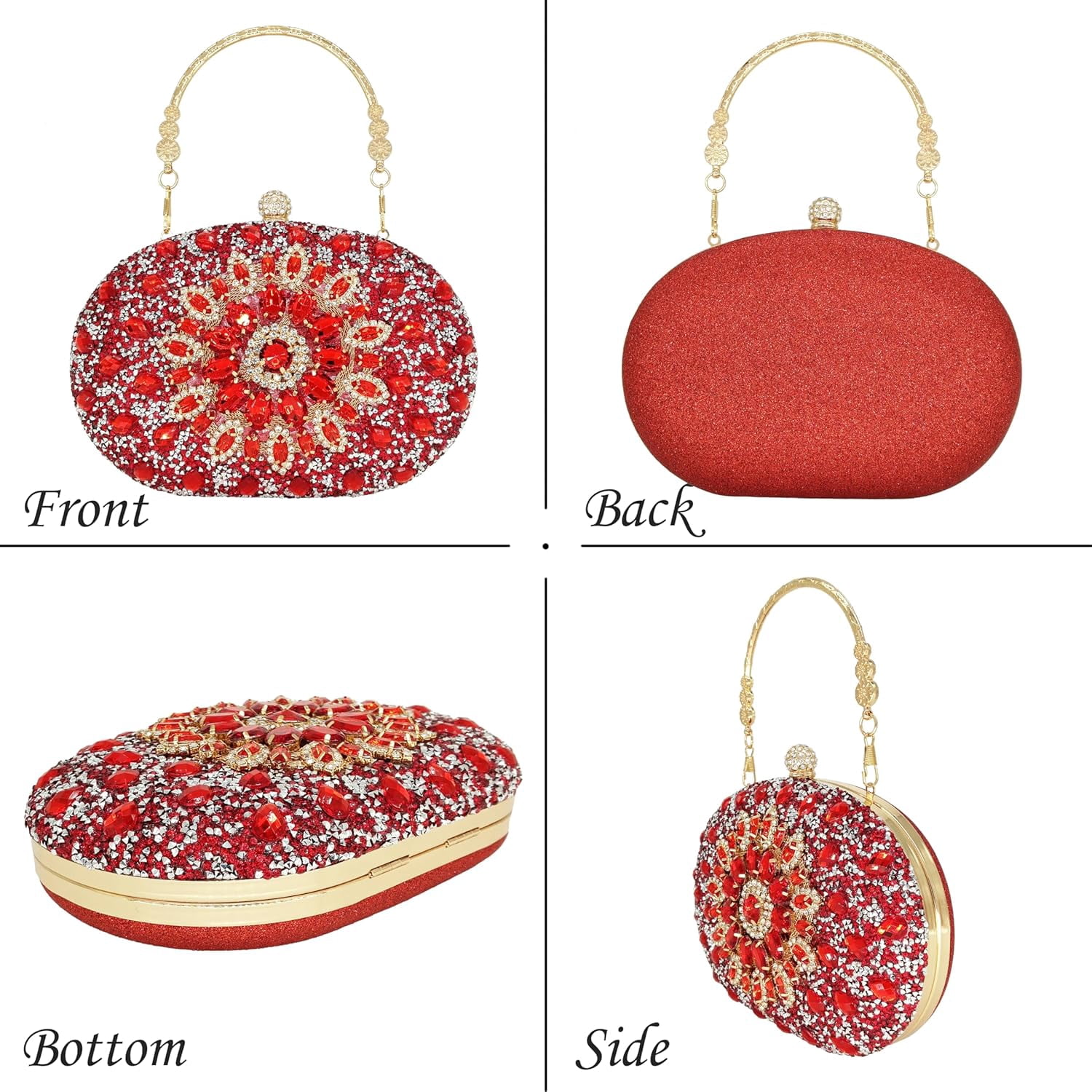 Kwuty Rhinestone Clutch Purses for Women Evening Wedding Formal - Round Pearl Clasp Handbag - Crystal Diamond Bag