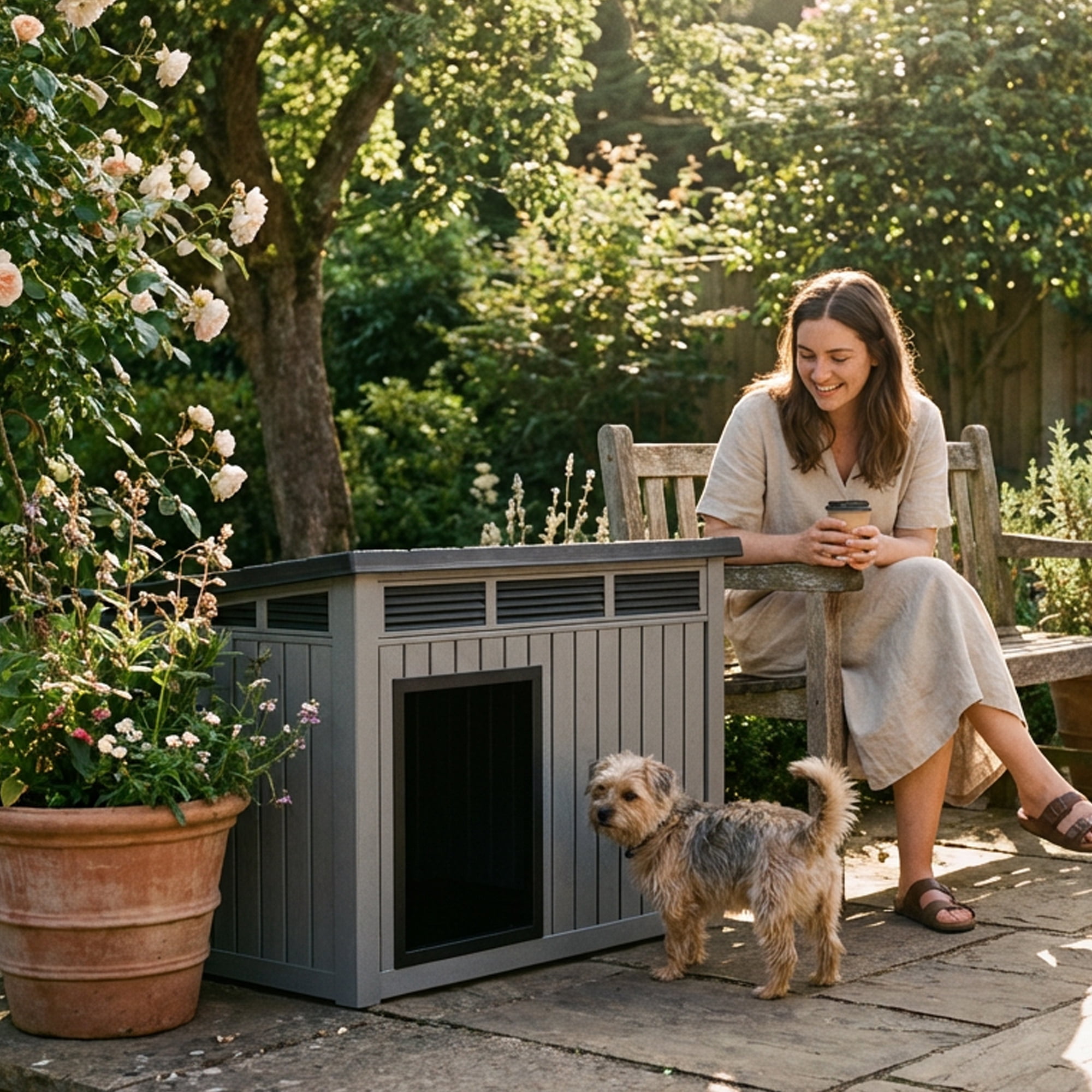 Joxxoaa Dog House for Both Indoor and Outdoor with Weatherproof Roof Removable Floors for Medium to Large Dogs Interior (Gray)