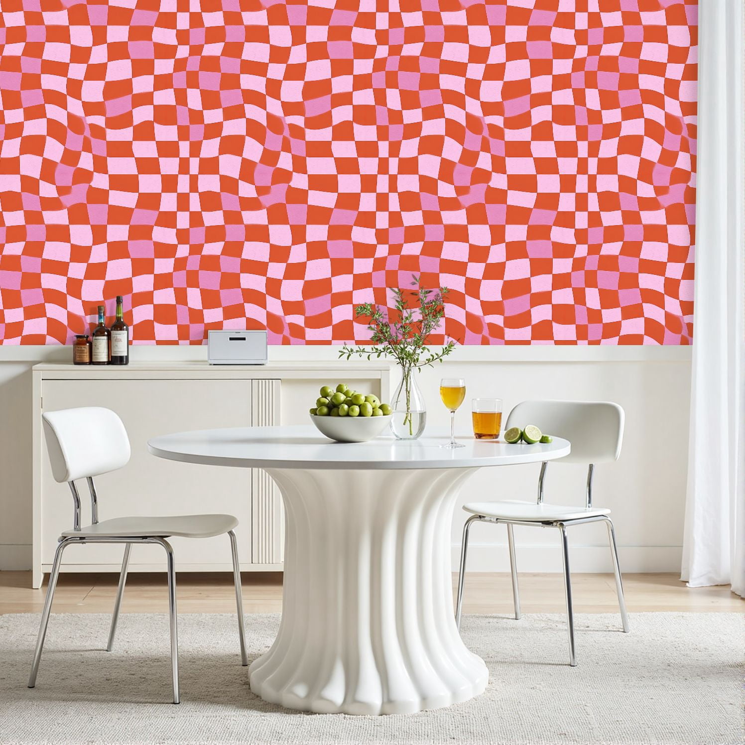 Peel and Stick Wallpaper Retro Groovy Wavy Psychedelic Checkerboard Check Y2K 90s Stationary 24in x 118in Contact Paper Removable Self Adhesive Wall Mural Wall Decor for Bedroom Kitchen Cabinets