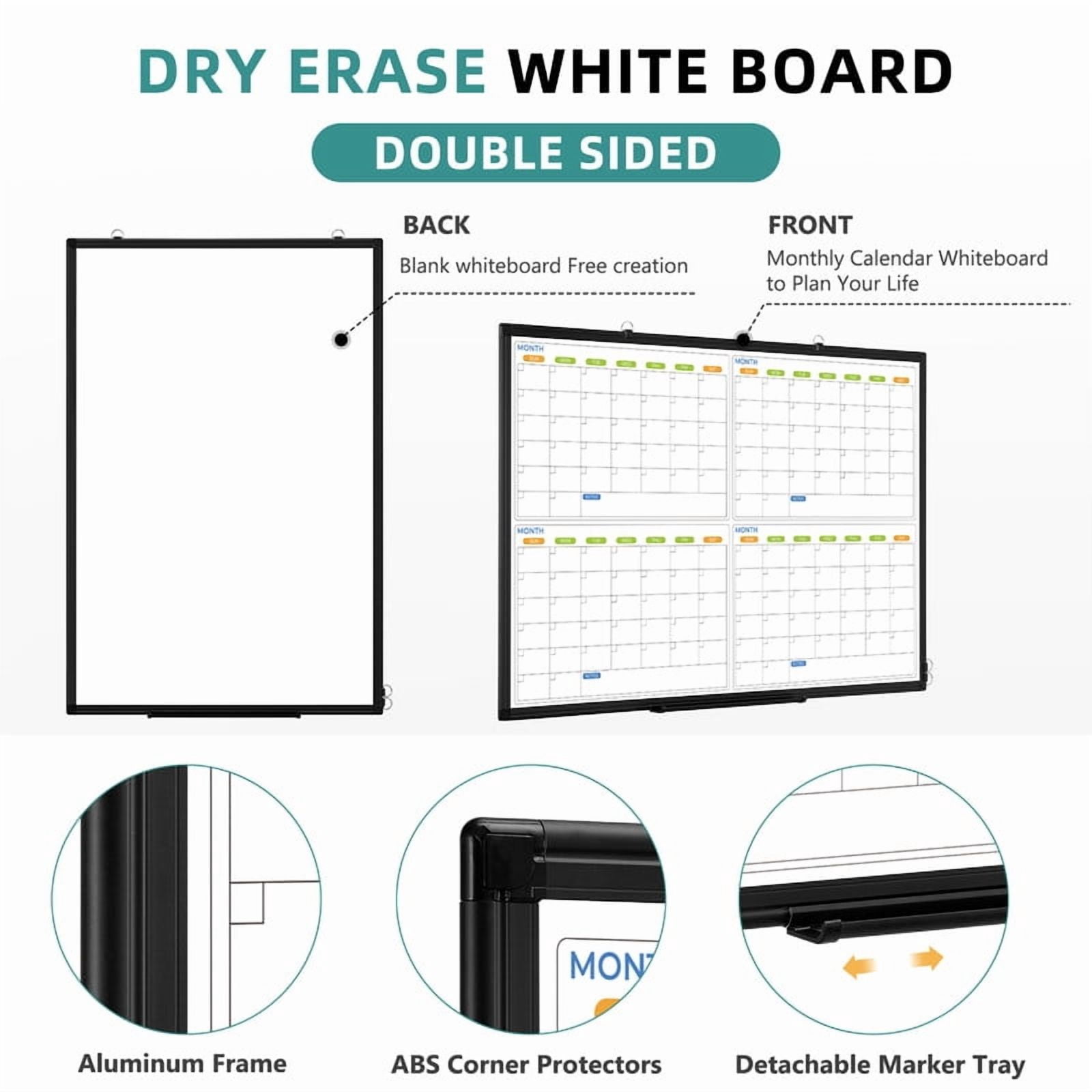 DOLLAR BOSS Dry Erase Board 36" x 24" Calendar Whiteboard 4 Month White Board Calendar for Wall 4 Monthly Magnetic Calendar Whiteboard Wall Mounted Office Supplies for Office Home, Black Frame