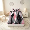 thumbnail image 4 of Manfei Abstract Wave Stripe Twin Sheets, Pink Black White Bedding, Pink Reversible 3-Piece1 Flat Sheet + 1 Fitted Sheet + 1 Pillowcase, 4 of 6