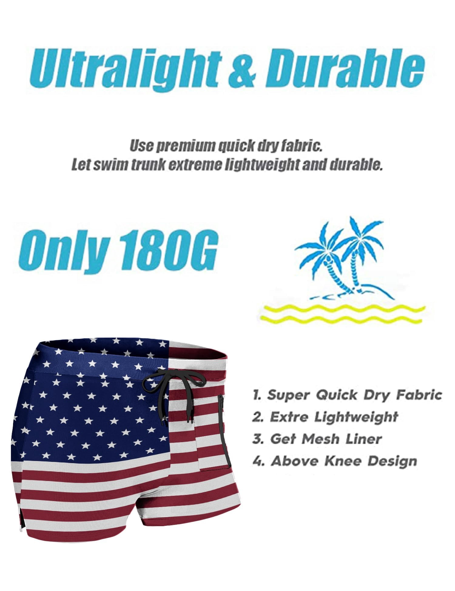 COOFANDY Mens Quick Dry Lightweight Square Leg Cut Trunks Swimwear