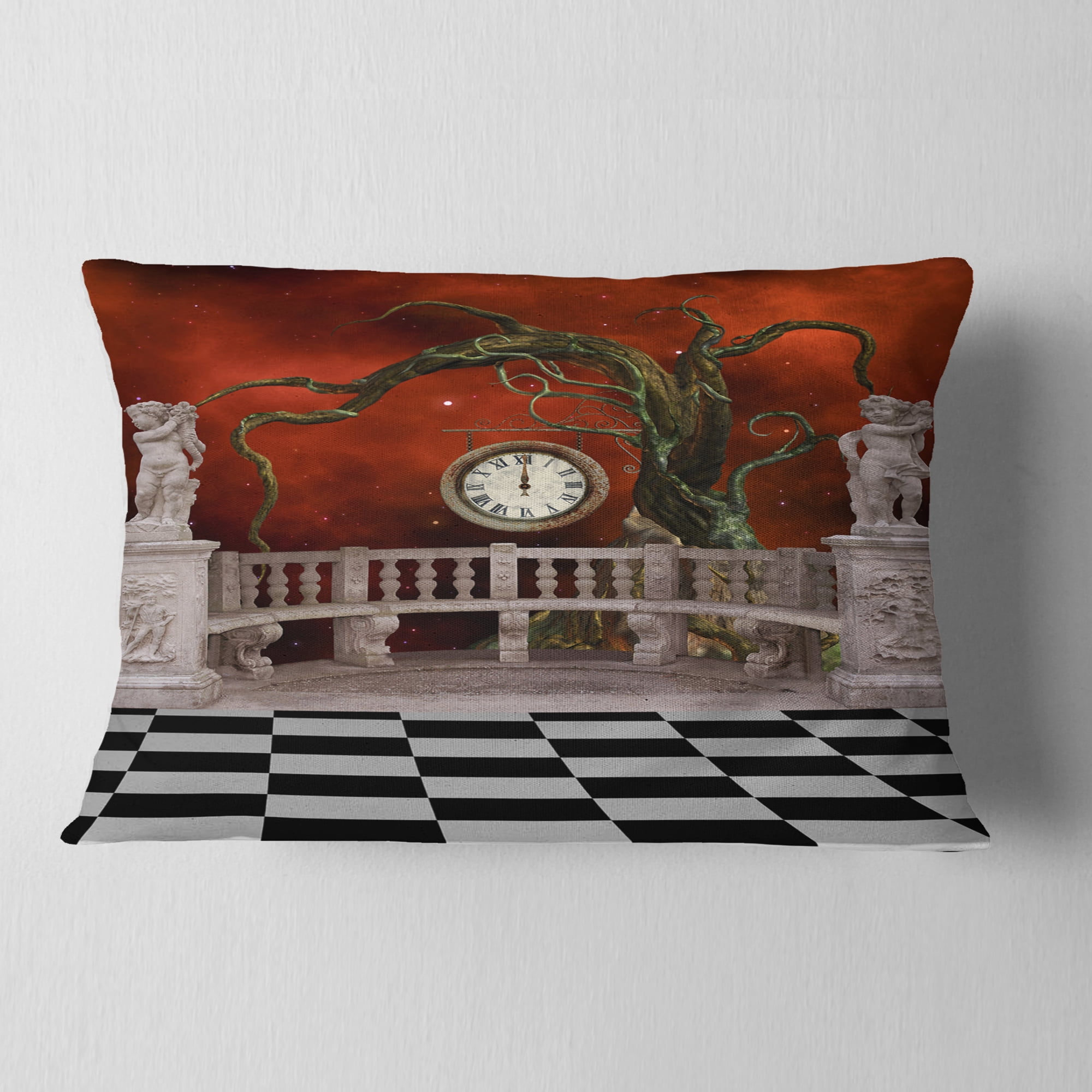 Designart Balcony with Clock and Tree Angels - Throw Pillow - 12x20