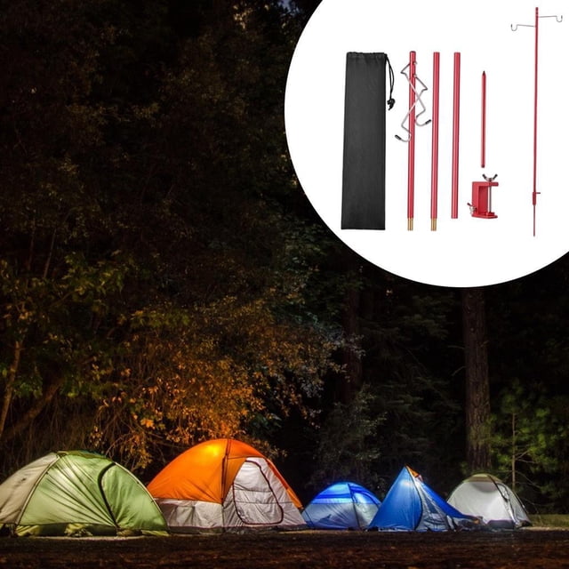 Poste de lámpara plegable portátil para acampar, soporte de linterna plegable, poste de lámpara para exteriores, soporte para luz colgante para pesca, Gancho Doble Rojo Baoblaze soporte de linterna al aire libre
