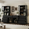 thumbnail image 4 of RichYa 4Pcs Kitchen Pantry Storage Cabinet Set,Modular Furniture Cabinets with Drawers,Hutch Buffet Cabinet with Display Glass Doors & Countertop for Dining Room,Black, 4 of 9