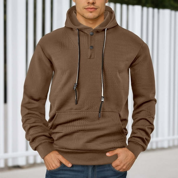 MHFRRA Sudadera con Capucha de Manga Larga para Hombre, Estilo Informal, Deportivo, Holgado, de Color Liso Café
