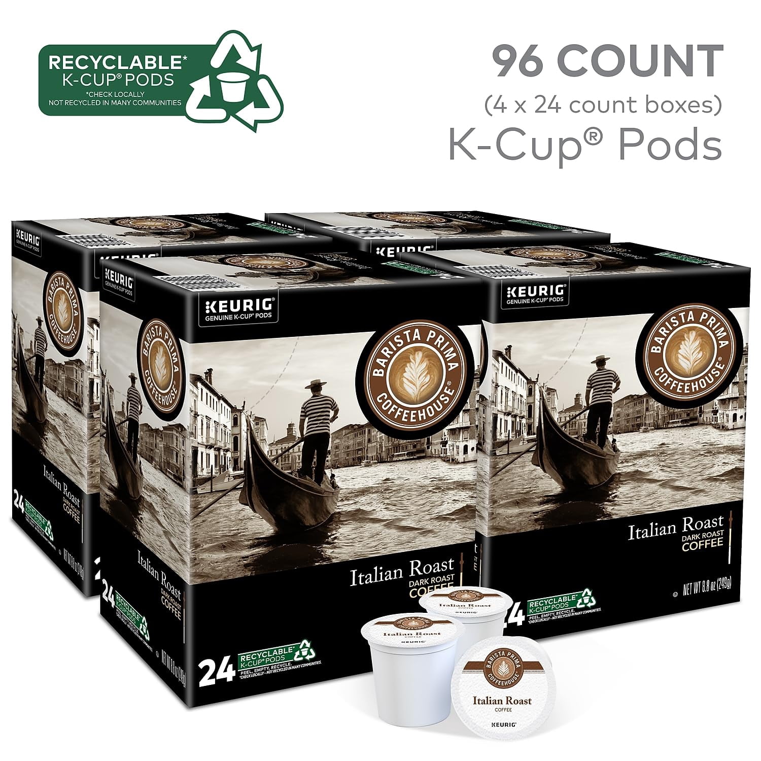 Barista Prima Dark Roast Extra Bold Coffee K-Cup, Italian Roast, 96 Count