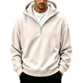 thumbnail image 2 of Men's Quarter Zip Hoodie Oversized Pullover Sweatshirt, Drawstring Hood Long Sleeve Athletic Workout Outdoor Casual Hooded Top Beige XL, 2 of 8