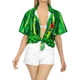 thumbnail image 5 of HAPPY BAY Women's Casual Beach Hawaiian Blouse Shirt Dressy Blouses Button Down Short Sleeve Dress Tops Tee Shirts T Shirts for Women S Bamboos, Green, 5 of 6