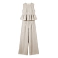 thumbnail image 6 of BRELIL Women's Two Piece Plaid Sets Round Neck Sleeveless Peplum Top Wide Leg Pants Boho Casual 2 Piece Outfits Summer Matching Lounge Travel Tracksuit, Coffee S, 6 of 7