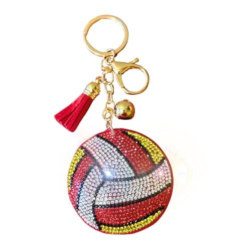 Popfizzy Volleyball Keychain for Girls and Women, Bling Rhinestone Volleyball Gifts for Volleyball Fans, Backpack Keychains