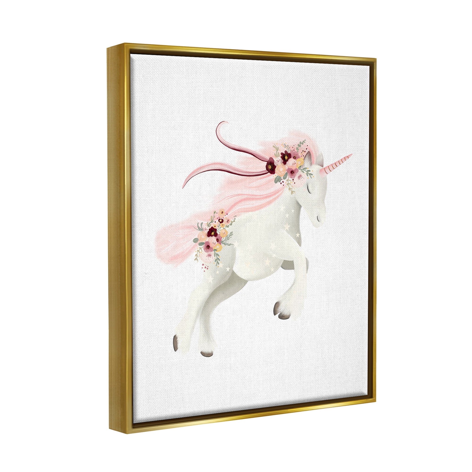 Stupell Industries Pastel Galloping Unicorn Fairy Tales & Fantasy Painting Gold Floater Framed Canvas Art Print Wall Art, 17 x 21