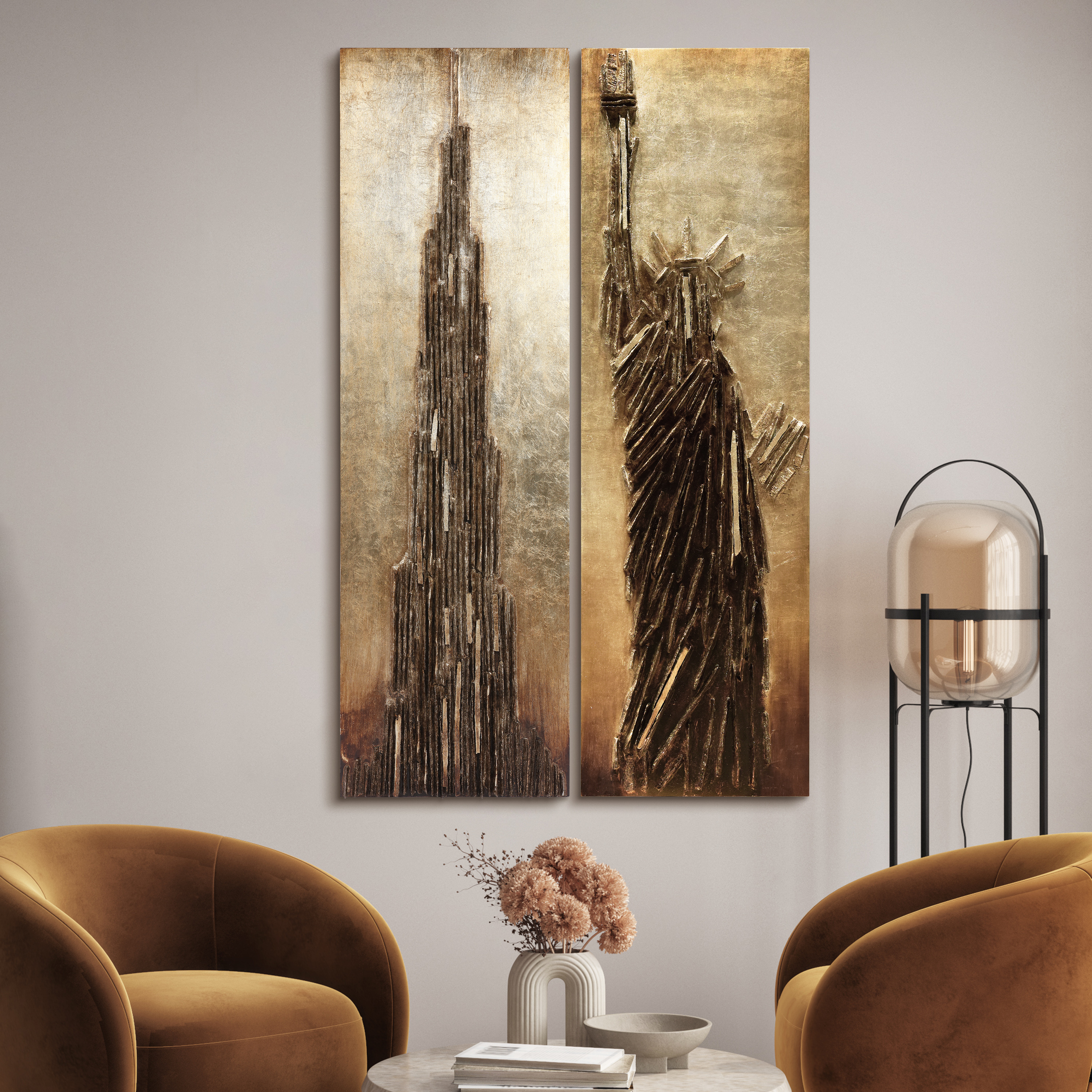 Empire Art Stratified & Passages Buildings Painting, Set of 2